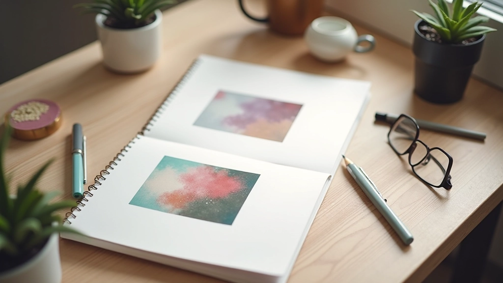 Notebook s příklady filmového zrna na fotografických pozadích